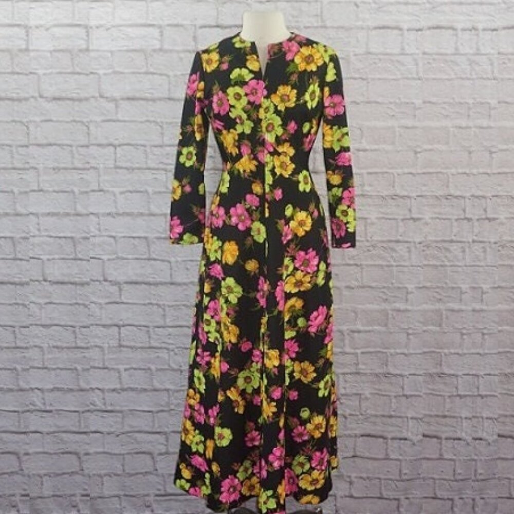 Vintage 60s Neon Floral Maxi Dress